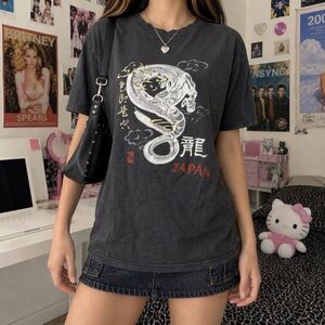 vintage wild oats japan dragon graphic tee shirt faded black cotton t shirt M